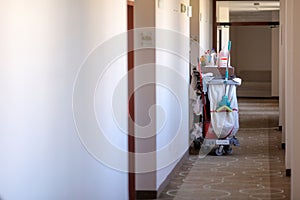 Maid trolley on the hallway of a luxury hotel