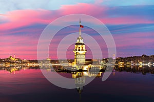 Maiden's or Leander's Tower in the Marmara sea, twilight view, Istanbul photo