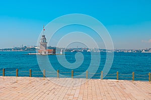 Maiden's Tower aka Kiz Kulesi and cityscape of Istanbul at daytime