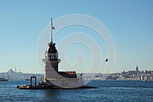 Maiden\'s Tower (Kiz Kulesi) in the water of Bosphorus in Istanbul (Turkey) - travel destination