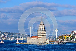 Maiden`s Tower Leander`s Tower, a tower on a small island near Uskudar in Istanbul, Turkey photo