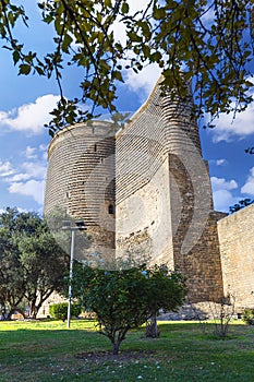 The Maiden Tower also known as Giz Galasi, located in the Old City in Baku, Azerbaijan
