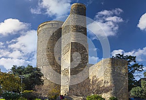 The Maiden Tower also known as Giz Galasi, located in the Old City in Baku, Azerbaijan