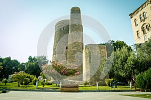 The Maiden Tower also known as Giz Galasi, located in the Old City in Baku, Azerbaijan. Maiden Tower was built in the