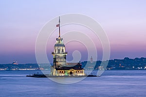 Maiden Tower kiz kulesi in the evening, Istanbul, Turkey