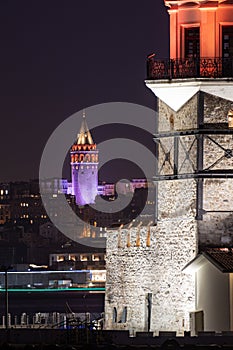 Maidens Tower and Galata Tower in Istanbul, Turkey