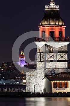 Maidens Tower and Galata Tower in Istanbul, Turkey