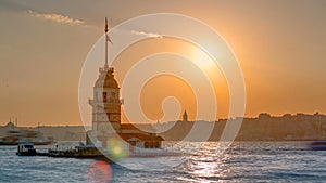 Maidens tower before sunset timelapse in istanbul, turkey, kiz kulesi tower photo