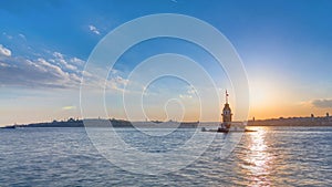 Maidens tower before sunset timelapse in istanbul, turkey, kiz kulesi tower photo