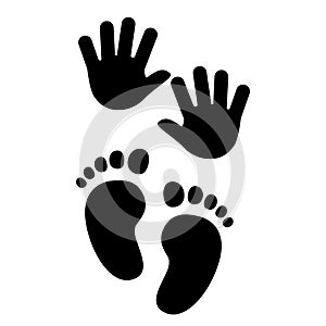 Nursery, kinder garden symbol - hands and foot of a kid. Vector icon. photo