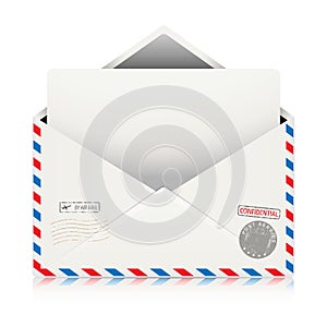 Mail Air Envelope with Postal Stamp isolated on white background