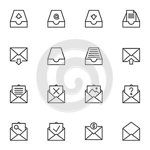 Mail archives line icons set