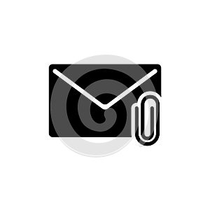 Mail Attachment, Letter and Paper Clip. Flat Vector Icon illustration. Simple black symbol on white background. Mail Attachment