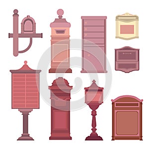 Mail boxes collection in flat style. Postbox icon set isolated on white. Vector illustration