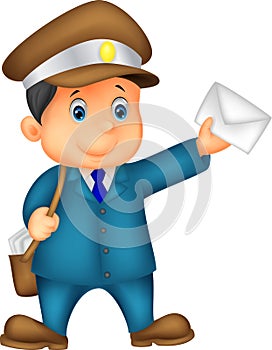 Mail carrier cartoon with bag and letter