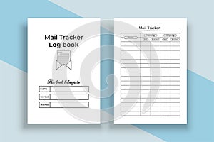 Mail checklist notebook KDP interior. Mail checker incoming and outgoing log book vector. Mail tracker KDP interior logbook. KDP