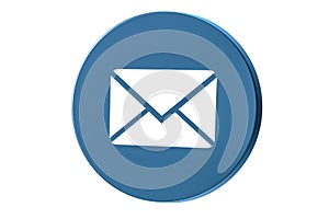 Mail circle web glossy icon. Mail button icon. Email Envelope Blue Button isolated on white. high resolution