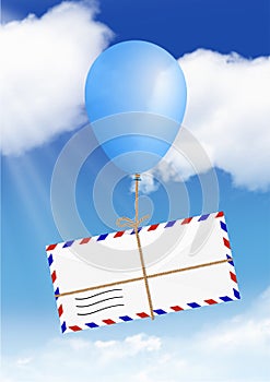 Mail concept, envelope fly on balloon with copy space