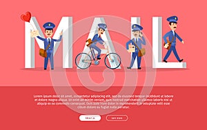 Mail Conceptual Web Banner with Cartoon Postman