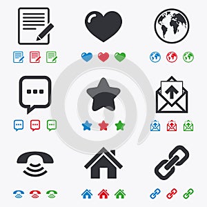 Mail, contact icons. Communication signs