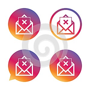 Mail delete icon. Envelope symbol. Message sign.