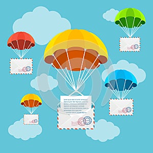Mail Delivery Parachute in Sky. Vector