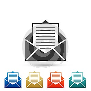 Mail and e-mail icon isolated on white background. Envelope symbol e-mail. Email message sign. Set elements in colored