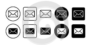 Mail Envelope Black Icon Bundle for Message Email and Letter Symbol in Modern Minimal Design