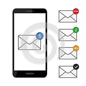 Mail envelope icon in a black smartphone