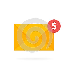 Mail envelope icon with dollar coins. Email send money concept vector illustration