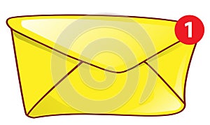 Mail envelope icon. Mail notification with red marker One Message