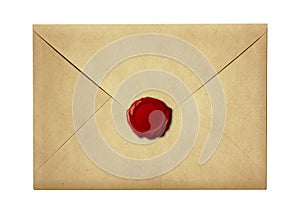 Mail envelope or letter sealed with wax seal stamp