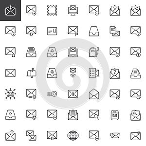 Mail and envelope line icons set