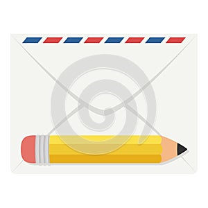 Mail Envelope with Pencil Flat Icon on White