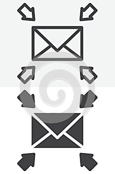 Mail exchange line and solid vector icon set