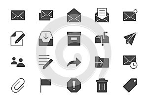 Mail flat icons. Vector illustration include icon - postbox, label, letter, email, envelope, spam, document attachment