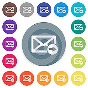 Mail forwarding flat white icons on round color backgrounds