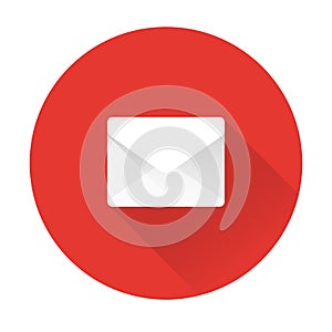 Mail icon, message vector illustration. White envelope isolated on red. Web, website Flat design, realistiÑ sign