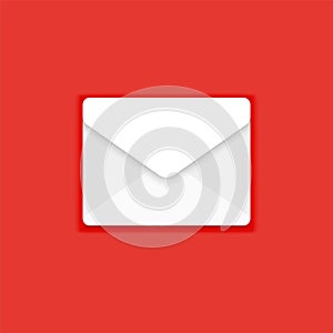 Mail icon, message vector illustration. White envelope isolated on red. Web, website Flat design sign for web, website, mobile app