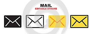 Mail icon set with different styles. Editable stroke style can be used for web, mobile, ui and more