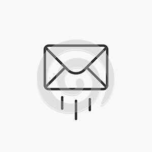 Mail icon. Vector email. Send letter. Black Line outline thin sign. Web, website symbol. Postal envelope, isolated on white button