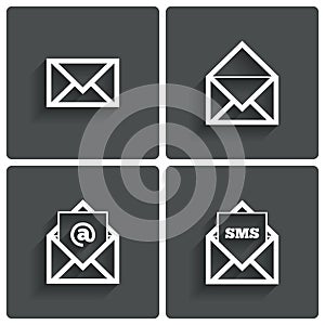 Mail icons. Mail sms symbol. At sign. Letter.