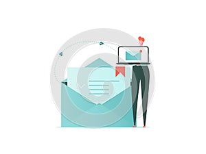 Mail, Letter, Data protection concept. Business man with mail, lock and phone. Insurance from business risk. Vector illustration