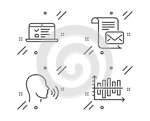 Mail letter, Web lectures and Human sing icons set. Diagram chart sign. Read e-mail, Online test, Talk. Vector photo