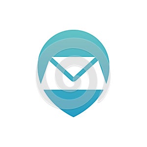 Mail and map pin logo, envelope and location pointer icon, letter and pin point symbol