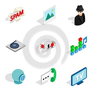 Mail message icons set, isometric style