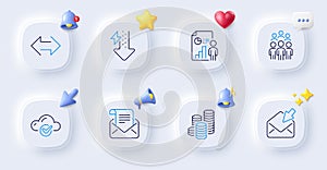 Mail newsletter, Energy drops and Cloud computing line icons. For web app, printing. Vector