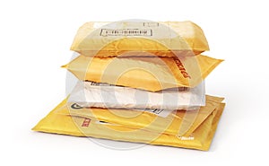 Mail packages on a white background.