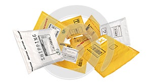 Mail packages on a white background.