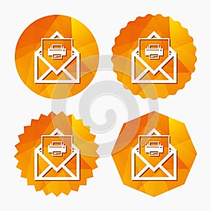 Mail print icon. Envelope symbol. Message sign.